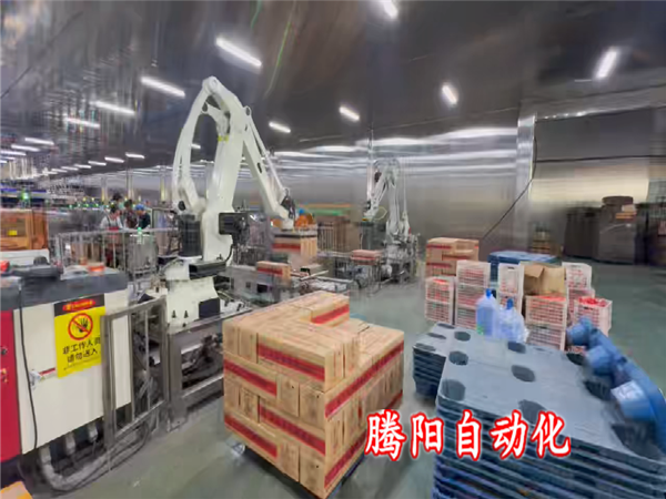 箱裝食品碼垛機(jī)器人代替人工車(chē)間看不到搬運(yùn)工